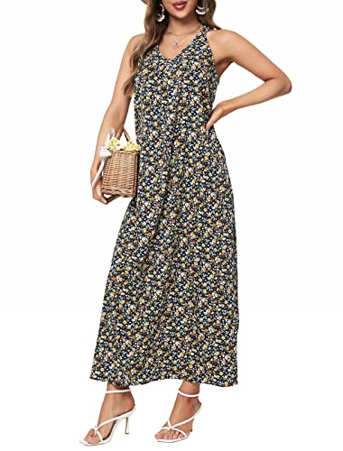 Photo 1 of AWULIFFAN Womens Casual Strappy V Neck Sleeveless Flowy Pockets Loose Long Maxi Beach Dress Sundress (XL)