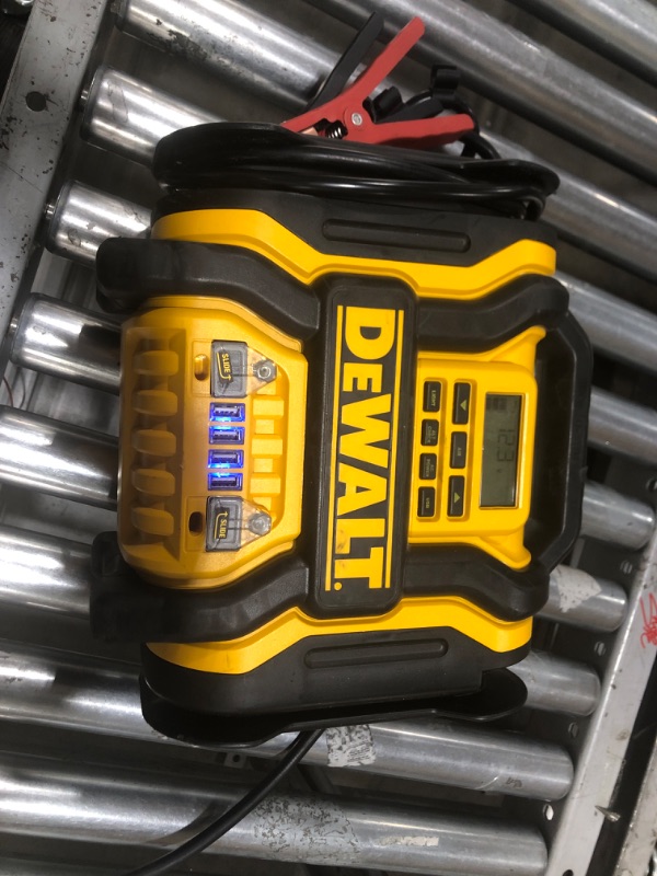 Photo 5 of DEWALT DXAEPS14 1600 Peak Battery Amp 12V Automotive Jump Starter/Power Station with 500 Watt AC Power Inverter, 120 PSI Digital Compressor, and USB Power , Yellow
