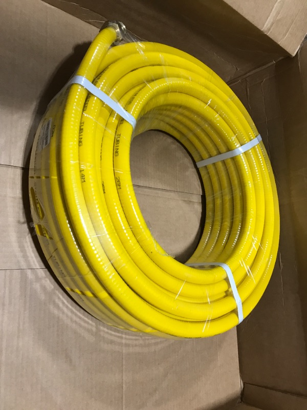 Photo 2 of Grehitk 100ft 3/4'' Flexible Gas Line, CSST Corrugated Stainless Steel Tubing Pipe Kit, Natural Gas Line Propane Pipe Conversion Kit Grill Hose with 2 Male Adapter Fittings (100ft 3/4'')