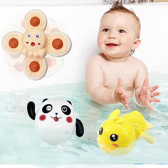 Photo 1 of 3-Packs Funny Bath Toys for Toddlers , Wind Up Animal Clockwork Swimming Bath Tub Pool Toys for Boys Girls Gifts, Baby Bathtub Suction Cup Spinner Toy for Kids 