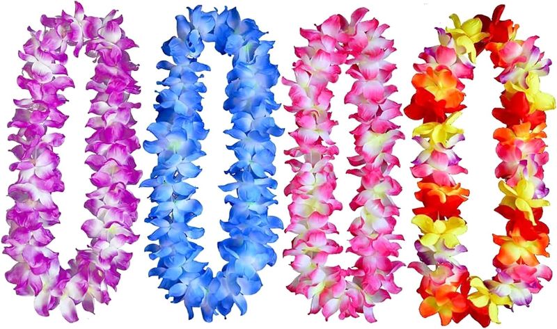 Photo 1 of 4 Pcs Thicken 41 Inch Hawaiian Leis, 4 Color Lei for Graduation Party, Dance Party, Photo Prop in Outdoors(4pcs 4color) 