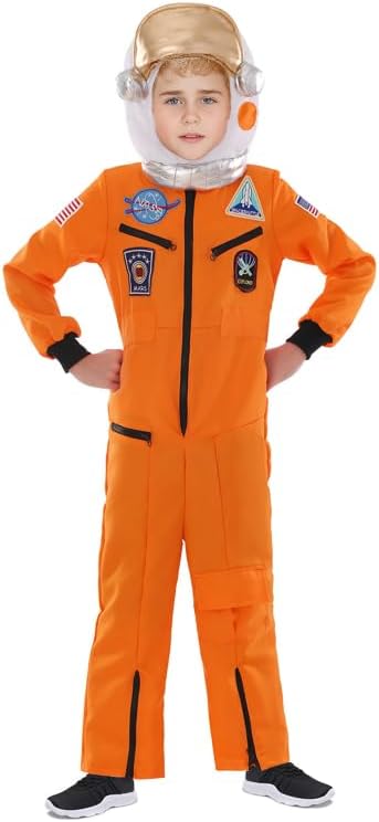 Photo 1 of 5th Lily Astronaut Costume for Kids,Halloween Costume Jumpsuit with Helmet Pretend NASA Inspired Cosplay Space Suit for Kids (Size: Large)