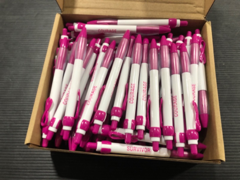 Photo 1 of PerKoop Breast Cancer Awareness Pens Pink Ribbon Retractable Pen Bulk Hope Faith Strength Black Ink Pens Survivor Gifts Breast Cancer Awareness Items Office Supplies Women Gift(96 Pieces)