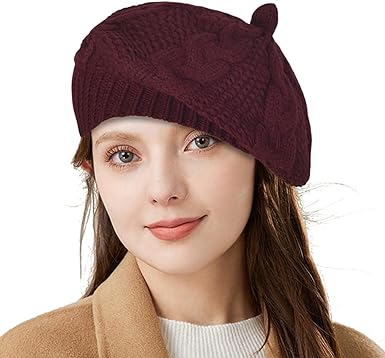 Photo 1 of  Knit Beret Hat for Women Slouchy French Berets Ribbed Beanie Hats