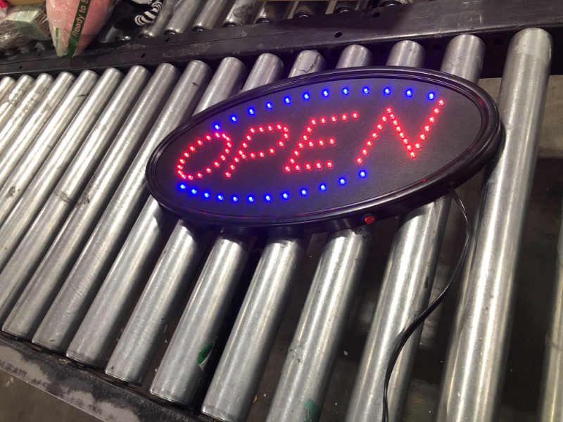 Photo 2 of LED Open Sign with Remote, FITNATE Ultra Bright Electric Light Up Signs for Business, Timing Function, 2 Lighting Modes Flashing & Steady Advertisement Board for Store, Bar, Hotel, Cafe (19x10 inch) 19x10" Oval