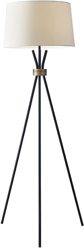 Photo 1 of Adesso 3835-01 Benson Floor Lamp, 60 in., 150W Incandescent, Equivalent CFL, Black w/Antique Brass Accent, 1 Tripod Lamp 