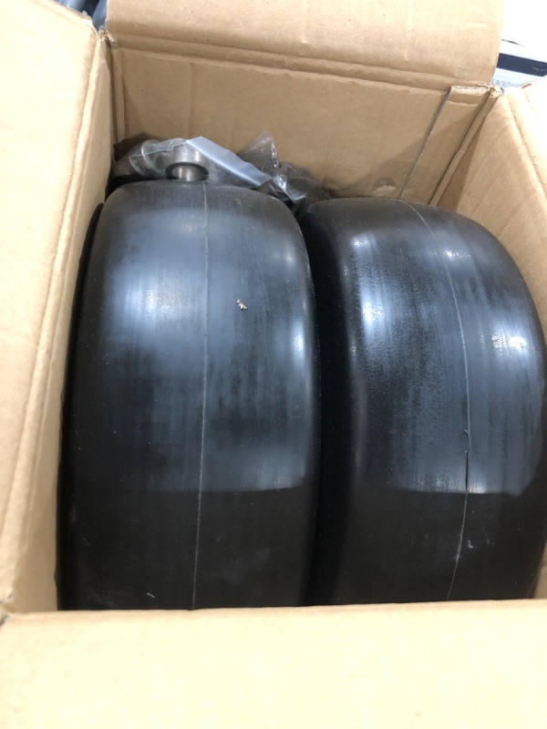 Photo 2 of 2 PCS Premium 13x5.00-6 Flat Free Tire and Wheel for Lawn Mowers & Zero Turn Mowers, with 3/4" & 5/8" Grease Bushing and 3.25"-5.9" Centered Hub, Solution for Commercial Grade Lawns, and Garden Turf