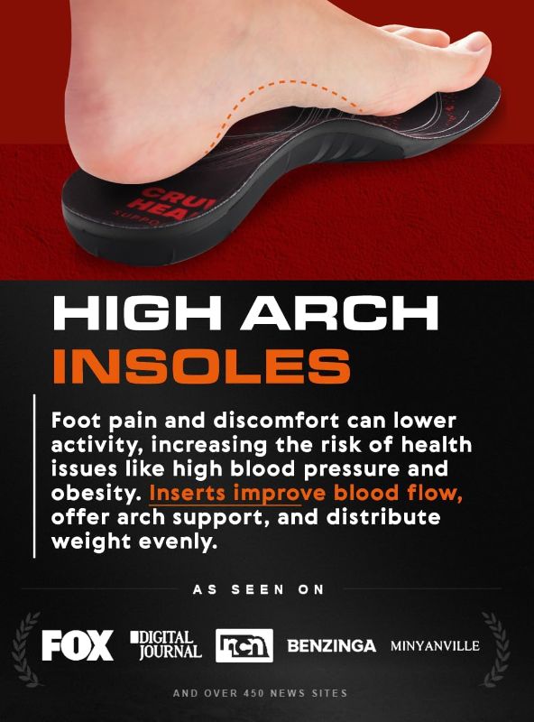 Photo 1 of (220+lbs) Plantar Fasciitis High Arch Support Insoles Inserts Men Women - Orthotic Insoles High Arch for Arch Pain - Boot Work Shoe Insole - Heavy Duty Support Pain Relief (S Black) 