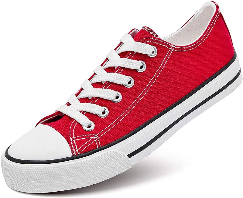 Photo 1 of [Size 8] Womens Canvas Sneakers Low Top Lace Up Canvas Shoes Fashion Comfortable- Red