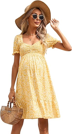 Photo 1 of [Size S] FUNJULY Maternity Dress Womens Casual Sweetheart Neck Ruffle A Line Dress Checkered Printed Flowy Mini Short Dresses
