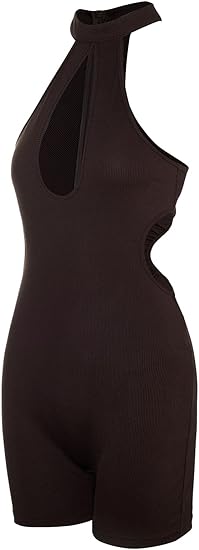 Photo 1 of [Size L] WDIRARA Women's Cut Out Halter Neck Sleeveless Clubwear Unitards Romper Shorts