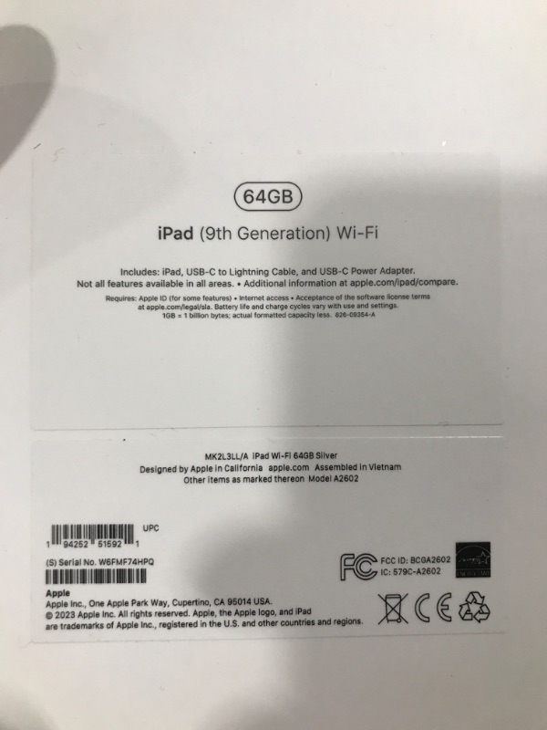 Photo 3 of BRAND NEW--Apple iPad (9th Generation): with A13 Bionic chip, 10.2-inch Retina Display, 64GB, Wi-Fi, 12MP front/8MP Back Camera, Touch ID, All-Day Battery Life – Silver
