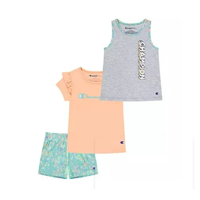 Photo 1 of Champion Girl's 3 Piece Polyester Tee, Cotton Tank & Short Set Size 2T