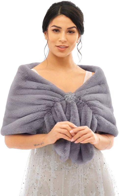 Photo 1 of Jovono Women's Wedding Fur Wraps and Shawls Bridal Fur Stole and Scarves for Bridesmaid (Purple)
