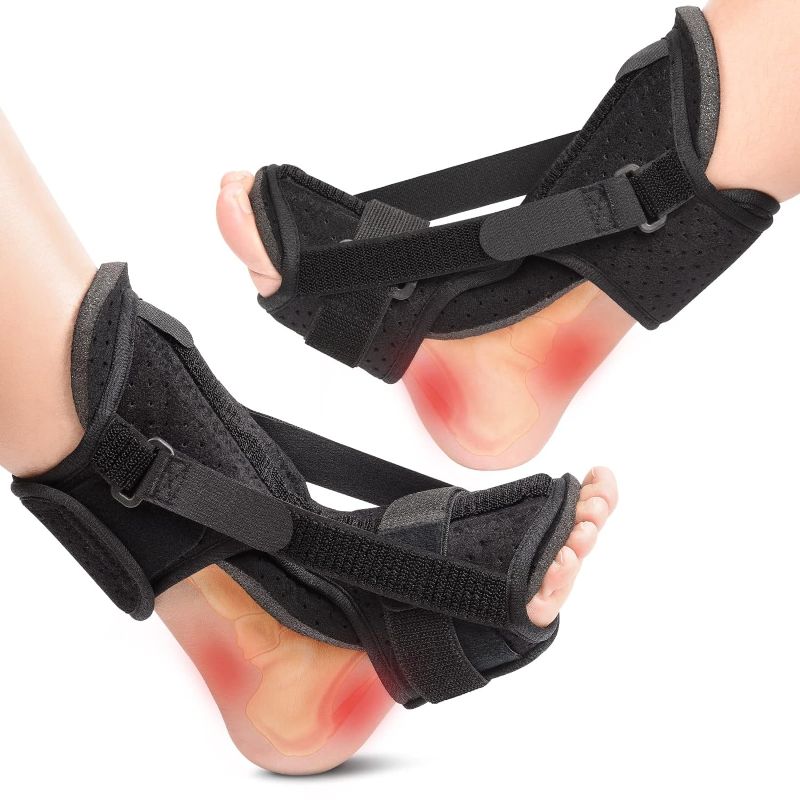 Photo 1 of  Brace Night Splint with Soft Memory Foam Pad: 2 Packs 2022 Upgraded | For Achilles Tendonitis Relief Foot Drop Heel Arch, Ankle Pain Support for Women Men
STOCK IMAGE (description) FOR COMPARISON PURPOSES ONLY
STYLES MAY VARY
