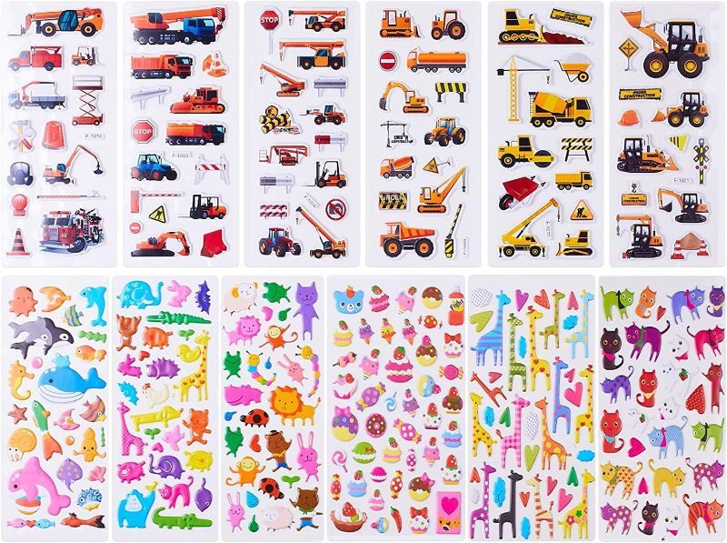 Photo 1 of Kids Stickers 500+, 3D Puffy Stickers for Kids, Bulk Stickers for Girl Boy Birthday Gift, Scrapbooking, Including Animal, Numbers, Fruits, Fish, Dinosaurs, Cars and Beautiful Zipper Bag, Pen Bag
X2