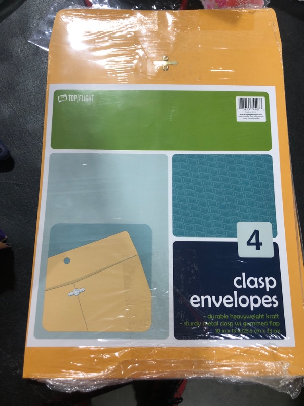 Photo 2 of Top Flight Clasp Envelopes, Gummed and Clasped Closure, 10 x 13 Inches, Brown Kraft, 4 Envelopes per Pack (6911021)
X3