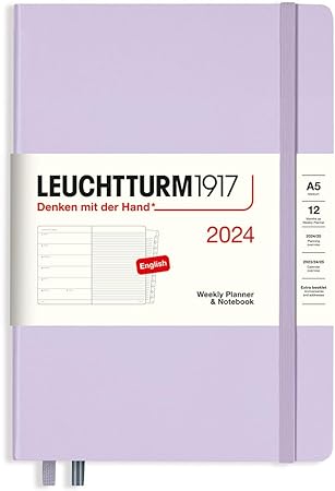 Photo 1 of LEUCHTTURM1917 - Weekly Planner & Notebook 2024 with extra booklet, Hardcover, Medium (A5), Lilac (Jan 1 - Dec 31, 2024)
