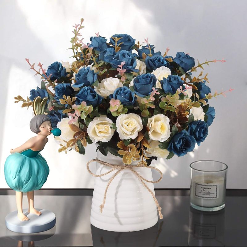 Photo 1 of  Lifelike Artificial Rose Bouquets, Fake Silk Roses, Suitable for Wedding, Dining Table, Office, Party and Home Decoration?Blue?