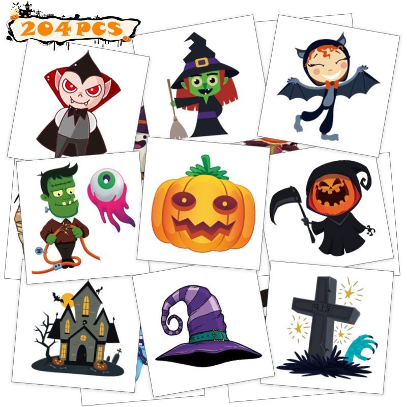 Photo 1 of  temporary tattoos for kids, 190 pcs Glow in the Night temporary tattoos, Trick or treat gift Ghost Monster Pumpkin Tattoos