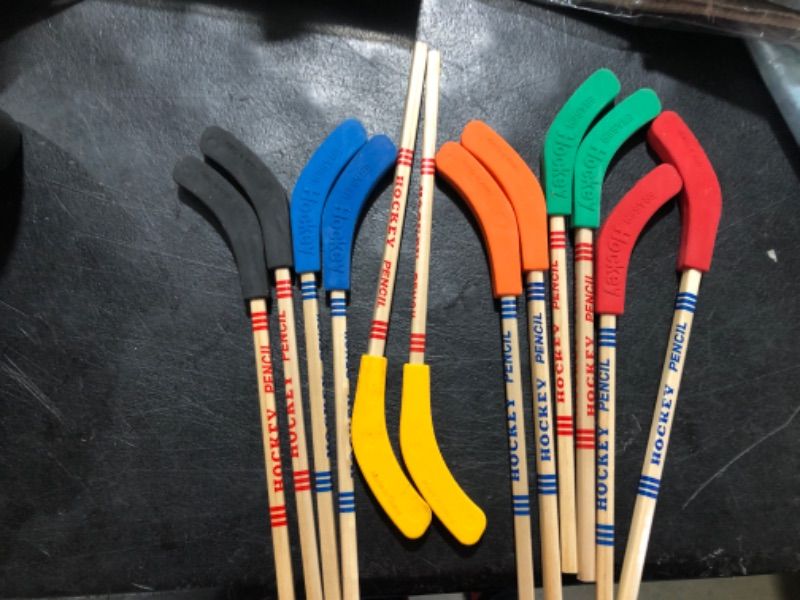 Photo 2 of 12 Pieces Hockey Pencils and Erasers Hockey Stick Pencils Hockey Pencils for Kids Hockey Sports Themed Party Favors Field Hockey Party Decorations for Sports Fans Students Reward Gifts