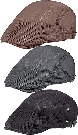 Photo 2 of  3 Pieces Mesh Newsboy Cap Mesh Breathable Summer Cap Adjustable Newsboy Beret Cap Cabbie Flat Cap