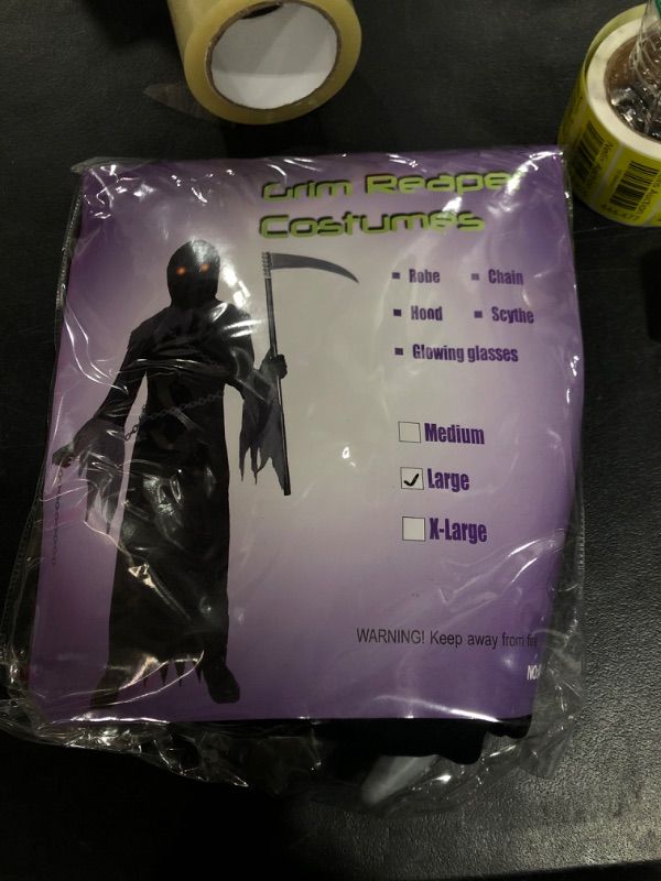 Photo 3 of Woochic Grim Reaper Costume for Kids, Light Up Red Eyes Glow in the Dark Scary Halloween Costumes for Boys Large