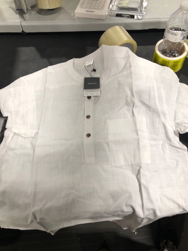 Photo 1 of  Mens Cotton Linen Henley Shirt Casual Button Down Short Sleeve Tropical Shirts Summer Beach T Shirts 