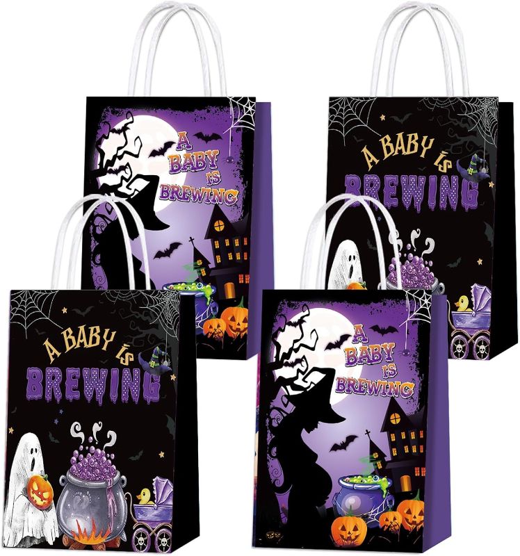 Photo 1 of 16Pcs Halloween A Baby is Brewing Party Favor Bags Candy Bags Goody Bags Candy Gift Bags Halloween A Baby is Brewing Baby Shower Party Decorations Halloween Gender Reveal Decorations for Girl Boy