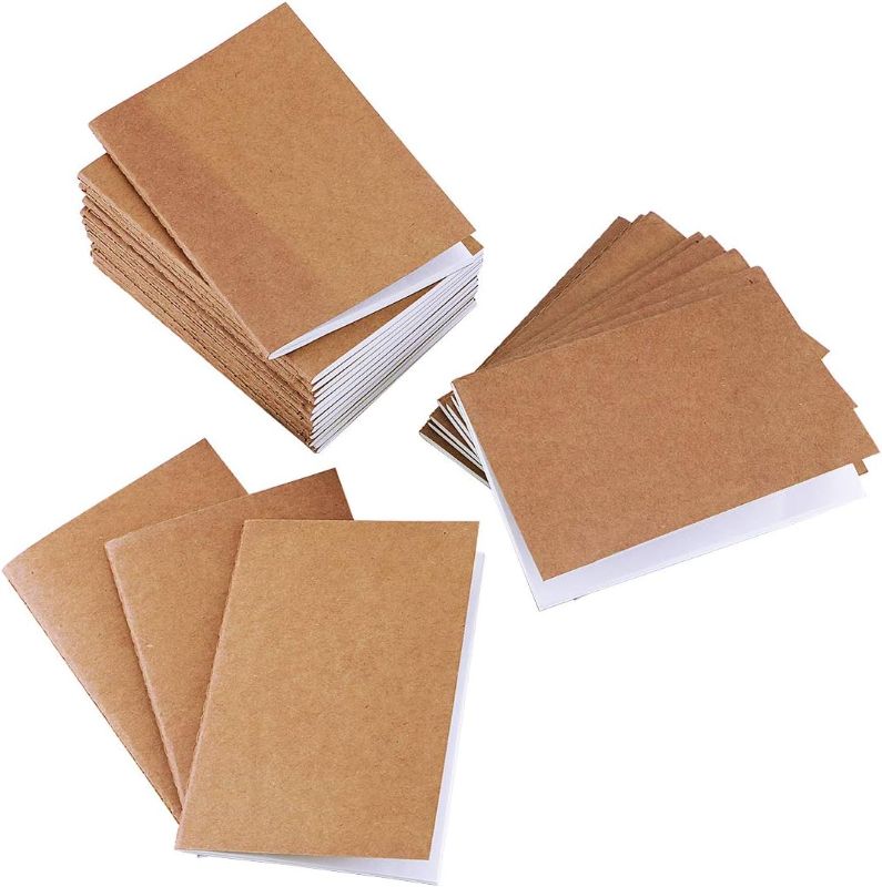 Photo 2 of 24 Pack Unlined Blank Books,Mini Pocket Kraft Brown Soft Cover Unruled Plain Travel Journal Notebooks for Travelers Students Office Class Writing Books(60 Pages/30 Sheets,3.54" x 5")