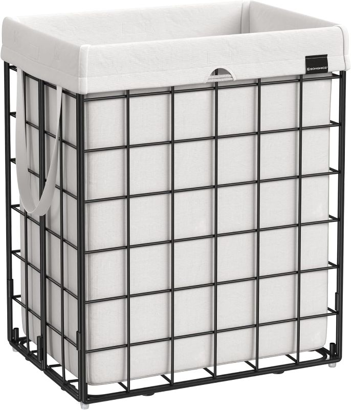 Photo 1 of SONGMICS Laundry Hamper, 23.8 Gal (90L) Laundry Basket, Collapsible Clothes Hamper, Removable and Washable Liner, Metal Wire Frame, for Bedroom Bathroom, Black and White ULCB190W01 