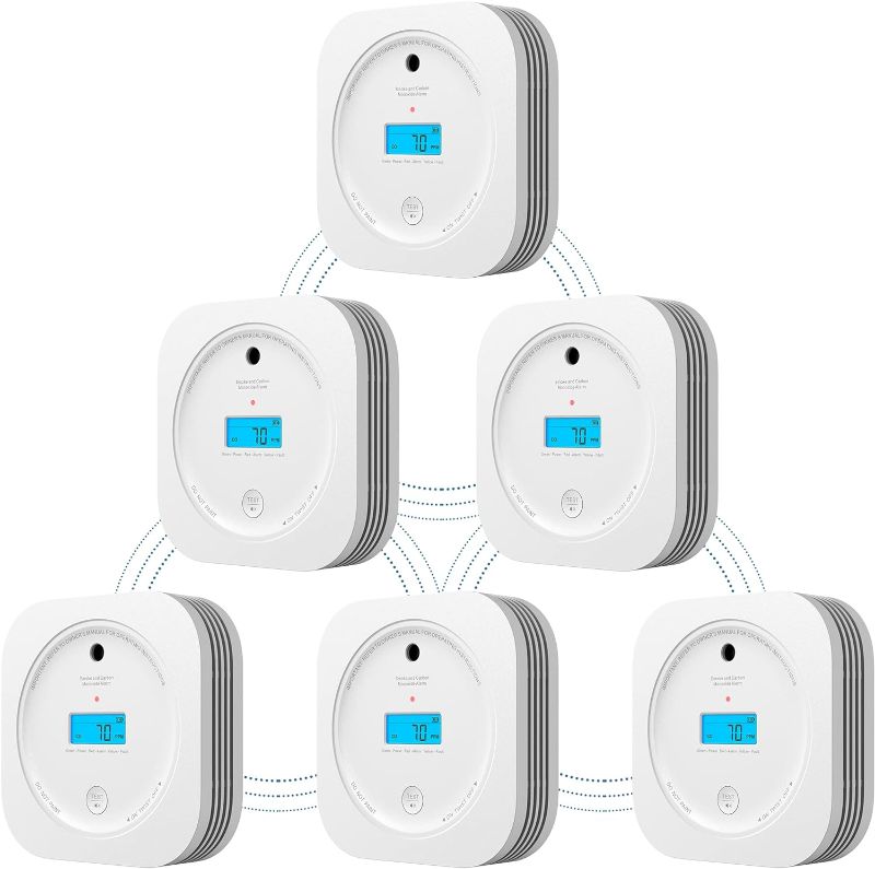 Photo 1 of AEGISLINK Interlinked Smoke Carbon Monoxide Detector Combo, Smoke and CO Detector Battery Powered, Wireless Interconnected Smoke and CO Alarm, Digital Display, SC-RF200, 6-Pack 