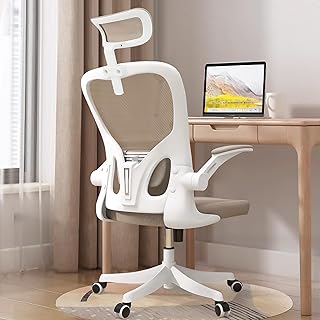 Photo 1 of Limited-time deal: Mimoglad Office Chair, Ergonomic Desk Chair with High Back, Adjustable Lumbar Support and  Headrest, Flip-Up Armrests Swivel Task Chair for Guitar Playing with 5 Years Warranty (Modern,  Ivory White)