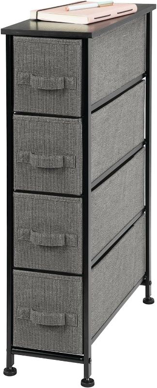 Photo 1 of mDesign Narrow Dresser Storage Tower Stand with 4 Removable Fabric Drawers - Steel Frame, Wood Top Organizer for Bedroom, Entryway, Closet - Lido Collection - Charcoal Gray
