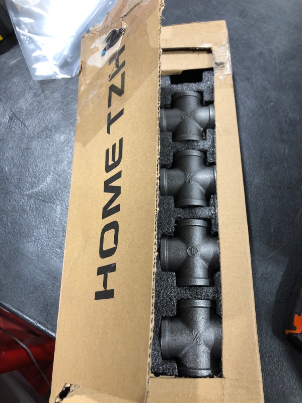 Photo 1 of 3/4" 4-Way Cross Fitting Connector, Home TZH 4-Pack Cast Malleable Iron 4 Way Corner Pipe Fittings for Industrial vintage style DIY Project/Furniture/Shelving Decoration (4, 3/4“) 4 3/4“