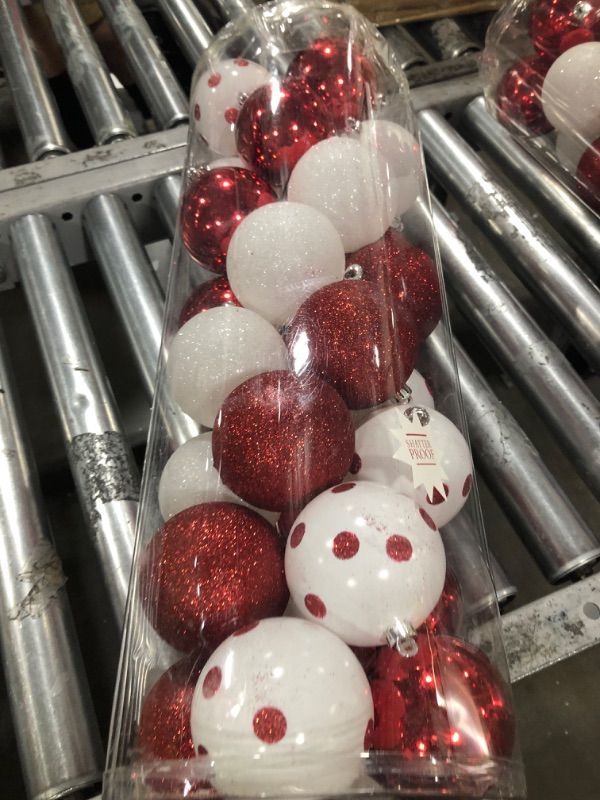 Photo 2 of Christmas Ball Ornaments for Tree Christmas Hanging Decorations Red and White Dots Stripes Ornaments Xmas Peppermint Candy Cane Tree Decor for Home Wedding Party Decor