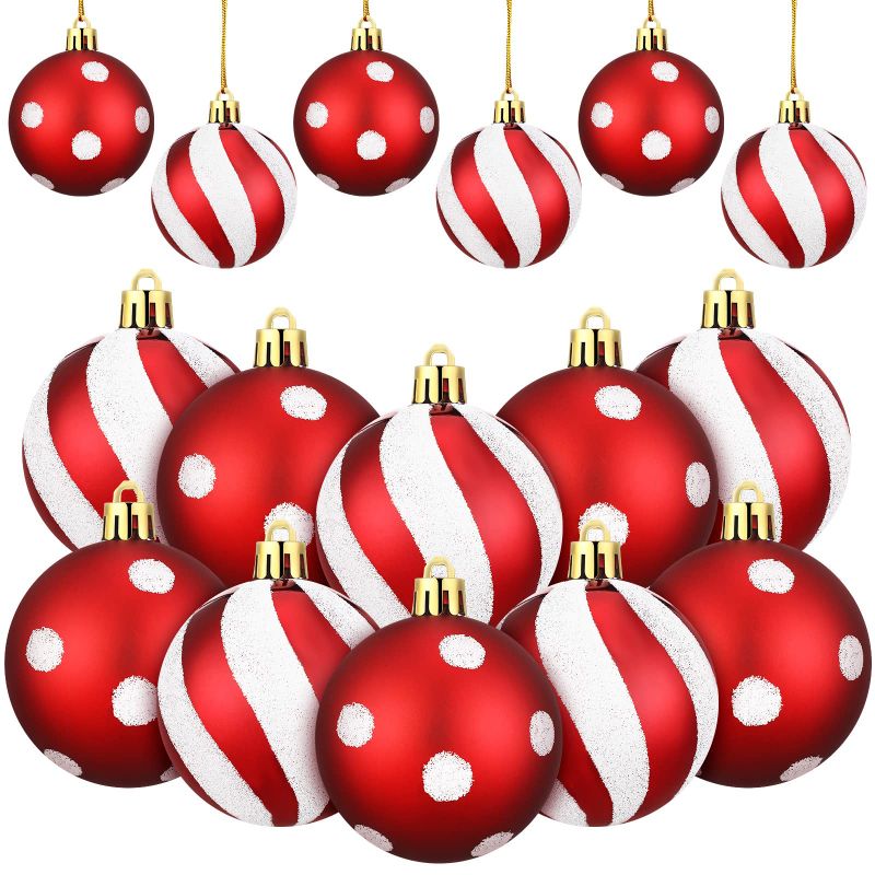 Photo 1 of Christmas Ball Ornaments for Tree Christmas Hanging Decorations Red and White Dots Stripes Ornaments Xmas Peppermint Candy Cane Tree Decor for Home Wedding Party Decor