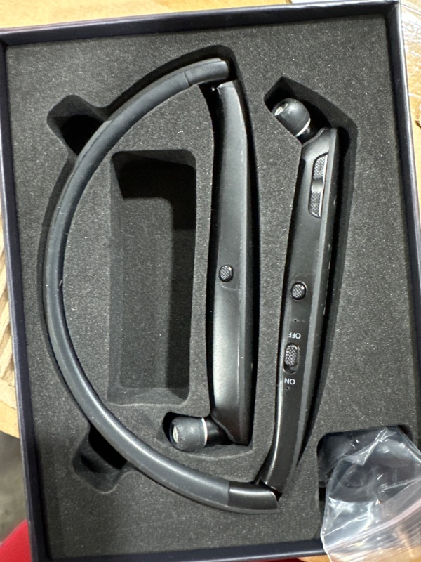 Photo 1 of RoomyRoc Bluetooth Headphones, Wireless Neckband Headset Evoking Siri & Bixby with Retractable Earbuds, Sports Sweat-Proof Noise Cancelling Foldable Stereo Earphones with Mic (Black) Neckland