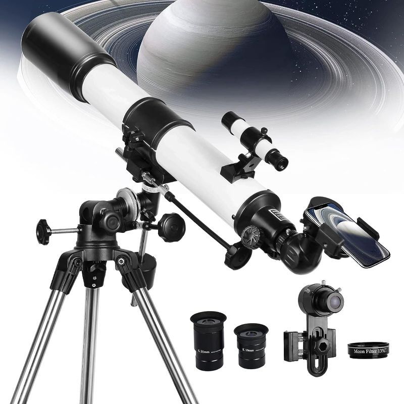 Photo 1 of SOLOMARK Telescope, 80EQ Refractor Professional Telescope -700mm Focal Length Telescopes for Adults Astronomy, with 1.5X Barlow Lens Adapter for Photography and 13 Percent Transmission Moon Filter
