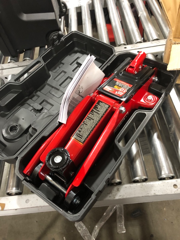 Photo 2 of BIG RED T825013S1 Torin Hydraulic Trolley Floor Service/Floor with Blow Mold Carrying Storage Case, 2.5 Ton (5,000 lb) Capacity, Red 2.5 Ton (5,000 LBs)