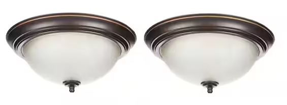 Photo 1 of 13 in. 2-Light Oil Rubbed Bronze Flush Mount 2pack 