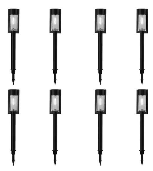 Photo 1 of 15 Lumens Black LED Modern Outdoor Solar Bollard Path Light Set with Vintage Bulb (8-Pack)
