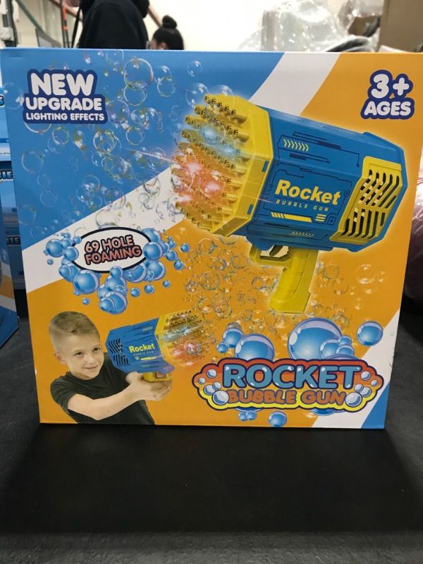 Photo 1 of Big Rocket Boom Bubble Blower - 69 Holes Bubbles Rocket Launcher Gun Machine with Colorful Lights for Adults Kids, Giant Foam Maker Guns Toys Wedding Outdoor Party Favors Gift 69 Holes Blue