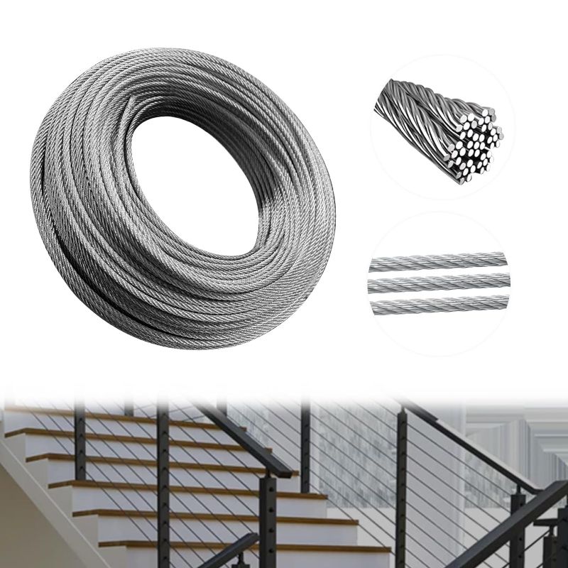 Photo 1 of YATOINTO Wire Rope Stainless Steel Wire Rope 300 Feet 90m Steel Cable 1/8 inch Diameter 7x7 Strand Construction Aircraft Cable DIY Balustrade String Railing Porch Fence Outdoor Hanging Kit