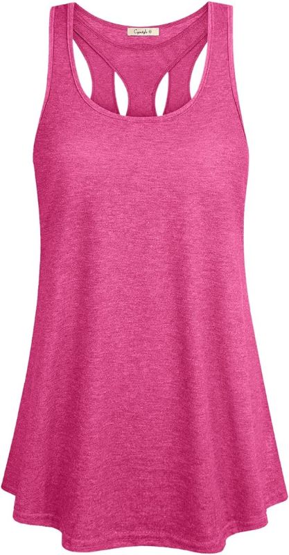 Photo 1 of [Size M] Cyanstyle Women's Sleeveless Scoop Neck Flowy Loose Hollow Yoga Soft Casual Summer Tank- Rose Red