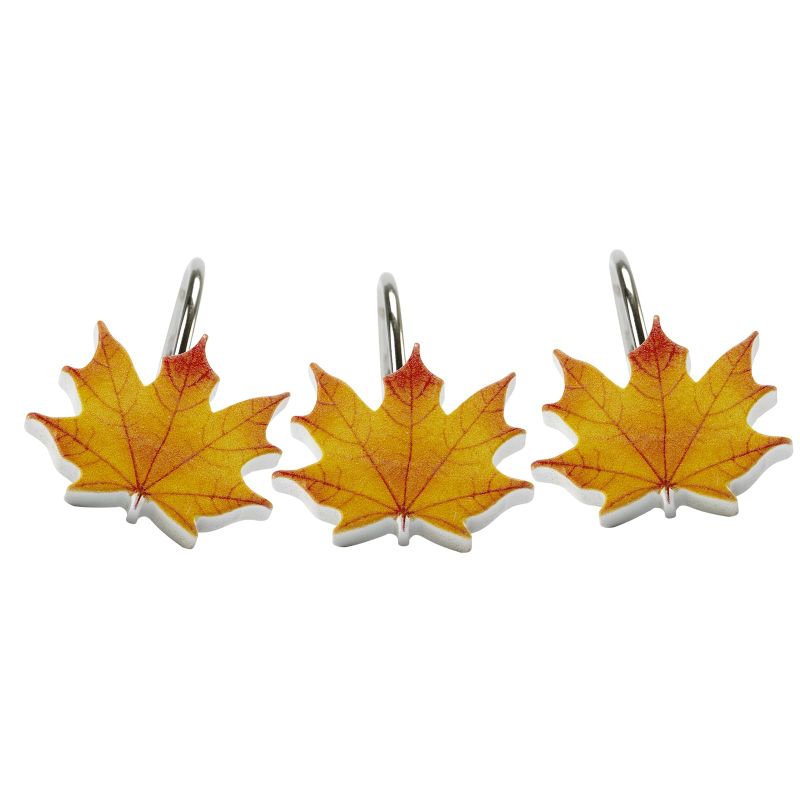 Photo 1 of Aldopein 12PCS Maple Leaf Decorative Shower Curtain Hooks Rings for Fall Autumn Shower Curtains Bathroom Decorations Accessories, Metal Rustproof Thanksgiving Cute Fall Leaves Shower Curtain Colorful 1