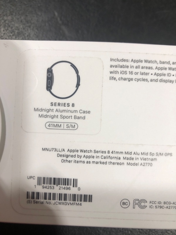 Photo 11 of Apple Watch Series 8 [GPS 41mm] Smart Watch w/Midnight Aluminum Case with Midnight Sport Band - S/M. Fitness Tracker, Blood Oxygen & ECG Apps, Always-On Retina Display, Water Resistant 41mm S/M - fits 130–180mm wrists 41mm Midnight Aluminium Case w Midnig