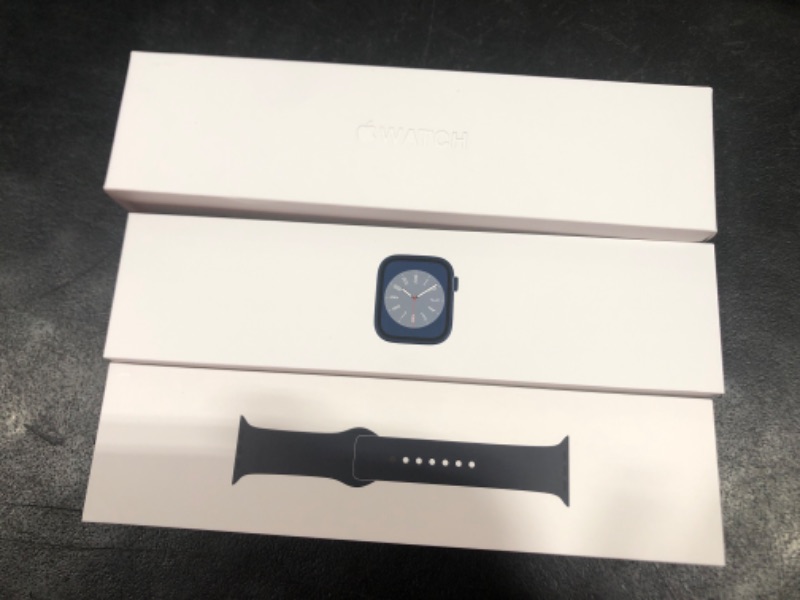 Photo 8 of Apple Watch Series 8 [GPS 41mm] Smart Watch w/Midnight Aluminum Case with Midnight Sport Band - S/M. Fitness Tracker, Blood Oxygen & ECG Apps, Always-On Retina Display, Water Resistant 41mm S/M - fits 130–180mm wrists 41mm Midnight Aluminium Case w Midnig