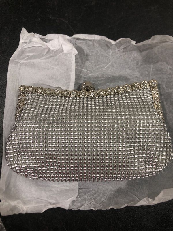 Photo 3 of Clutch Purse Evening Bag Women Rhinestone Glitter Handbag Double Sided with Chain Crossbody Purse Shoulder for Wedding Party (Silver, Elegant Style)

