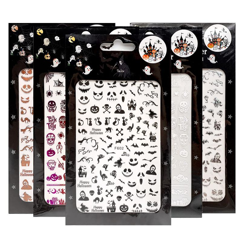 Photo 1 of 2 PACK-Impressed Nail Art Stickers for Halloween 12 Sheets, 1500+ Self-Adhesive DIY Customized Nail Decals for Halloween Party, Include Pumpkin/Bat/Ghost/Skeleton/Witch etc Multi